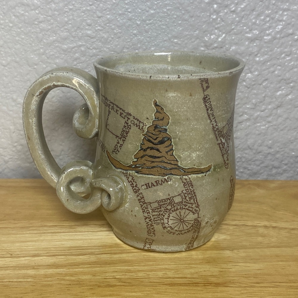 Handmade Harry Potter Marauder's Map Sorting Hat Pottery Mug Studio Art Ceramic